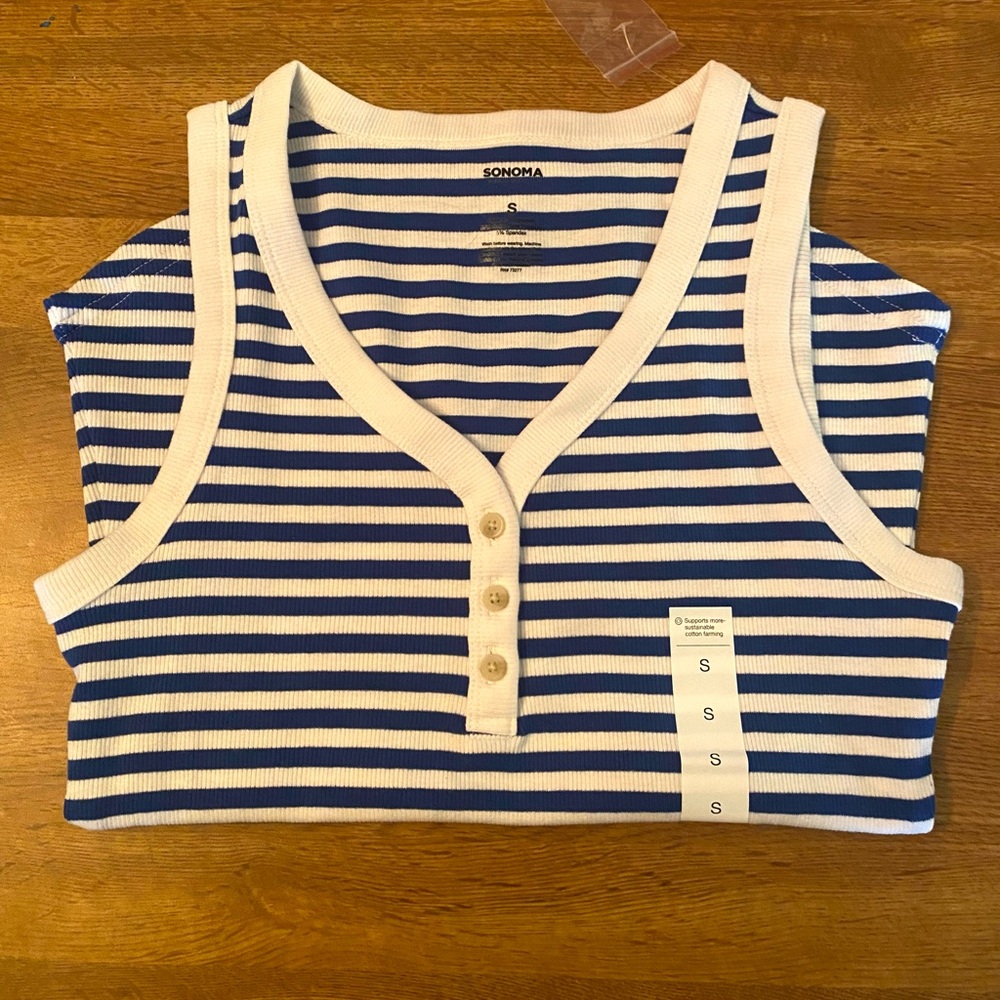 Brand NWT Sonoma blue stripe tank